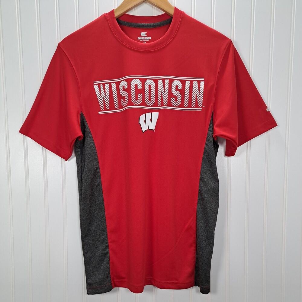 Colosseum Wisconsin Badgers T Shirt Mens Small S Red Gray Performance Top UW